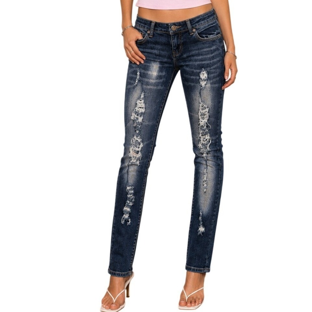 VIP Jeans Distressed Skinny Jeans Womens 1/2 Blue Ripped Low Rise